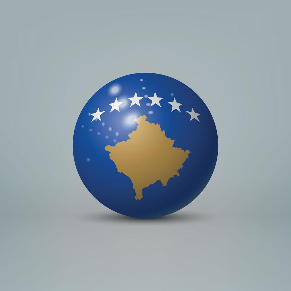 3d realistische glänzende plastikkugel oder kugel mit flagge von kosovo vektor