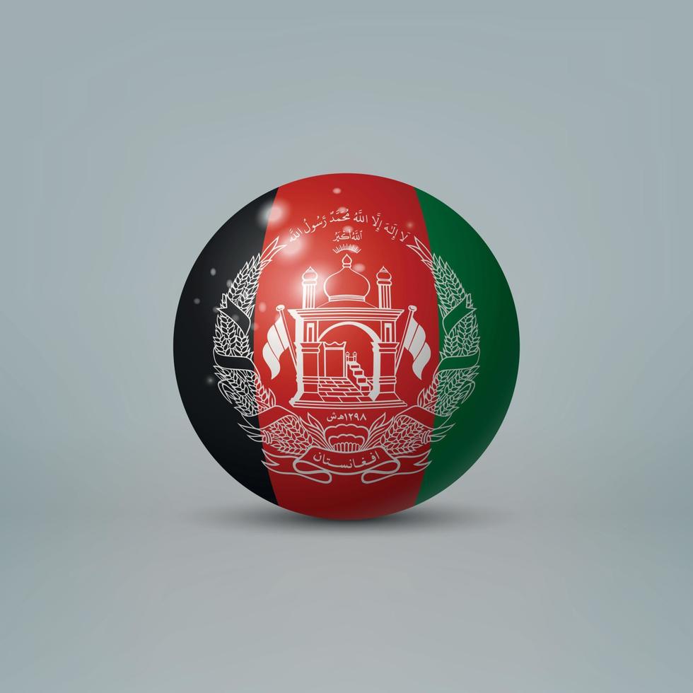 3D realistisk glänsande plastboll eller klot med afghanis flagga vektor