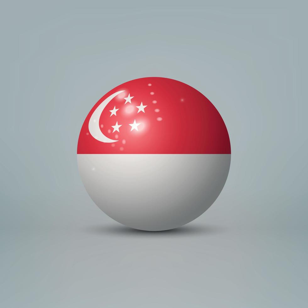 3D-realistisk glänsande plastkula eller klot med Singapores flagga vektor