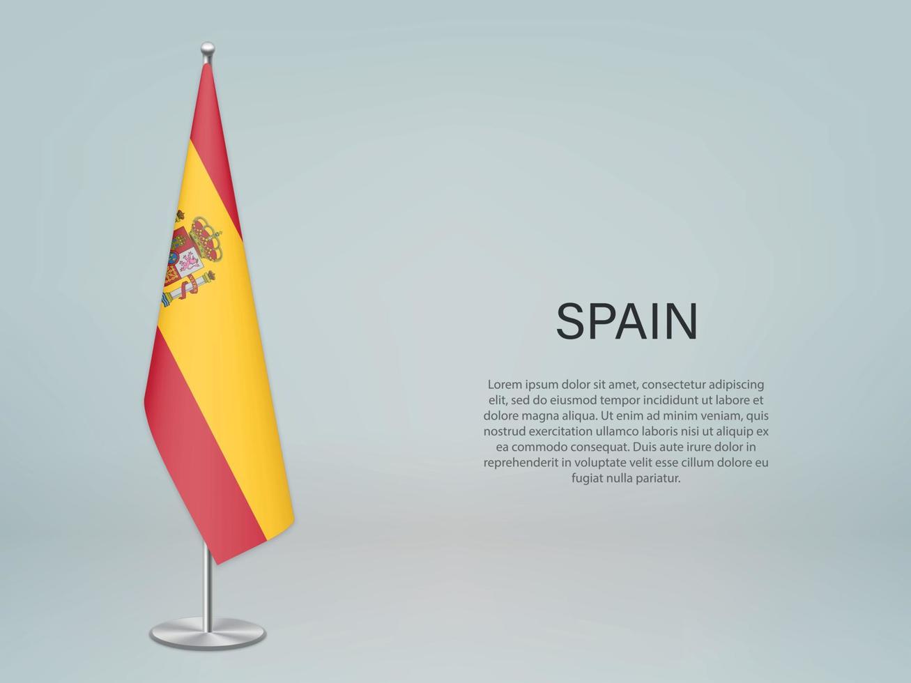 Spanien hängande flagga på stativ. mall för konferens banner vektor
