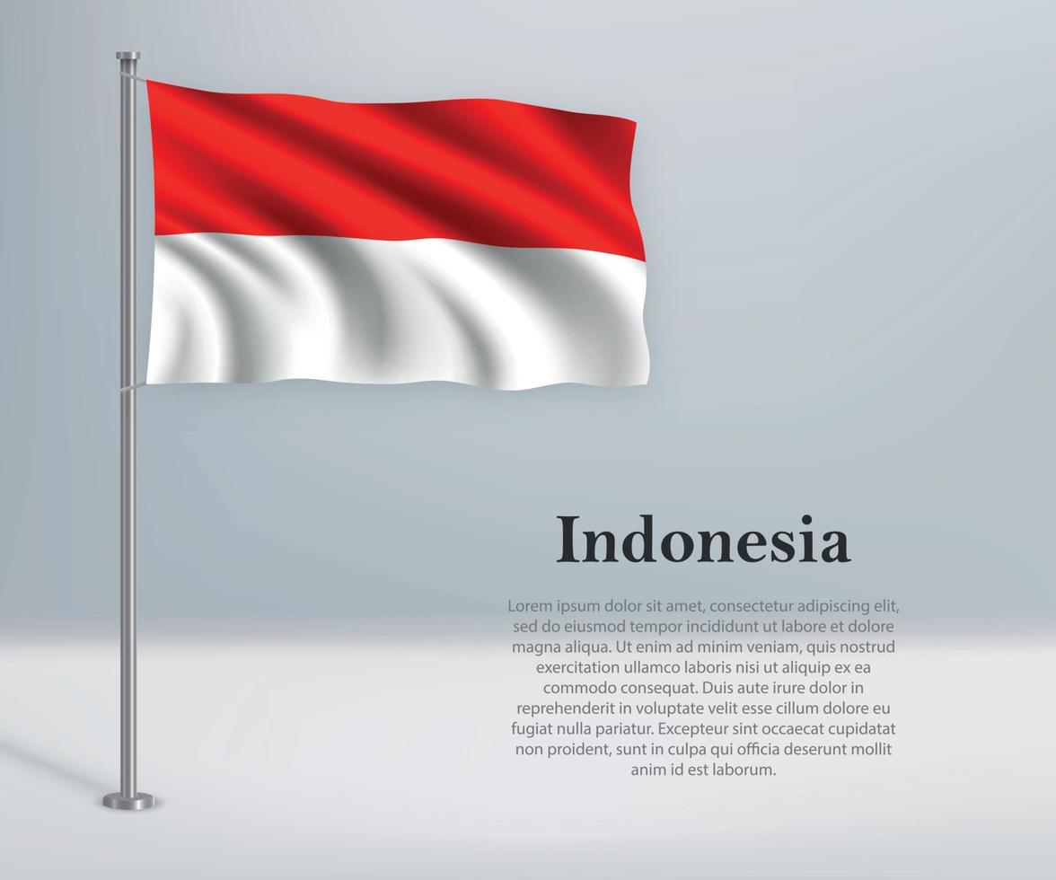 viftande Indonesiens flagga på flaggstången. mall för självständighet vektor