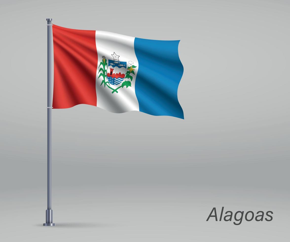 Wehende Flagge von Alagoas - Bundesstaat Brasilien am Fahnenmast. Vorlage f vektor