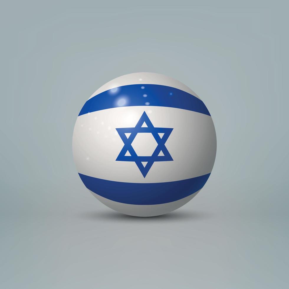 3D realistisk blank plastboll eller sfär med Israels flagga vektor