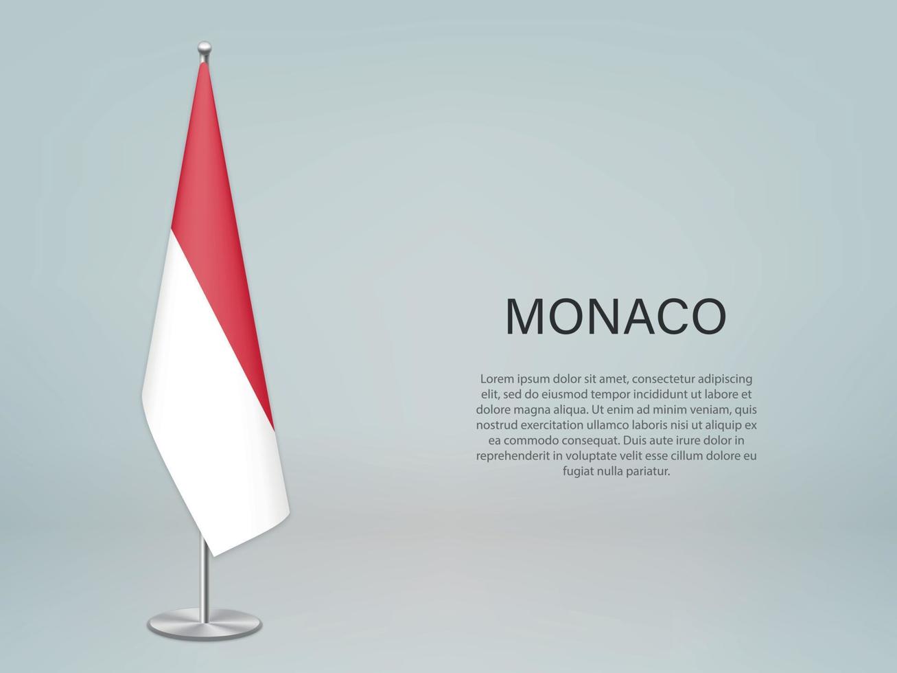 Monaco hängende Flagge auf dem Ständer. Vorlage für Konferenzbanner vektor