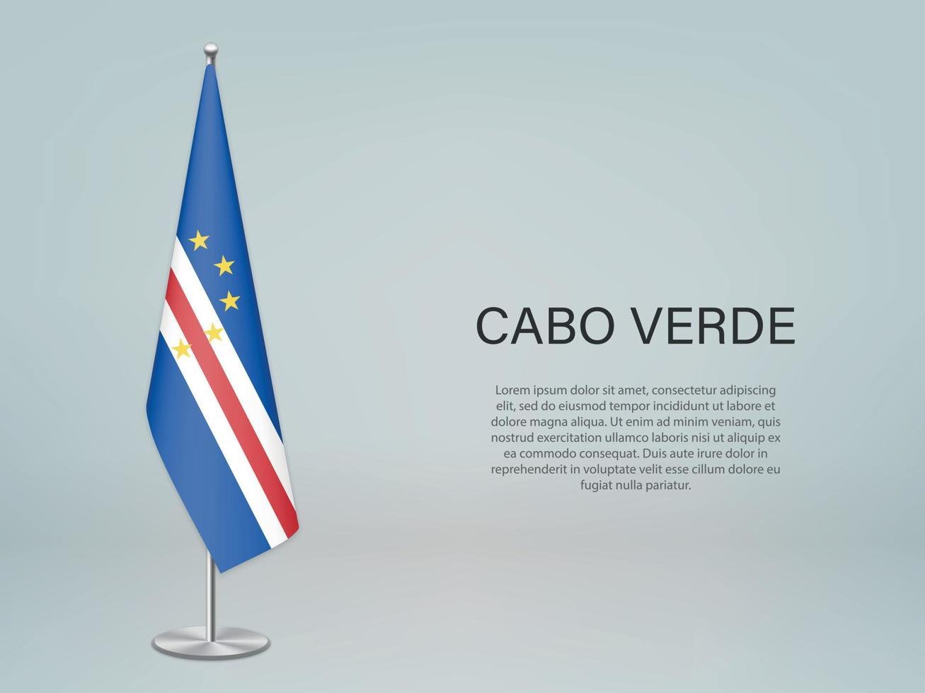 Cabo Verde hängende Flagge auf dem Ständer. Vorlage für Konferenzbanner vektor