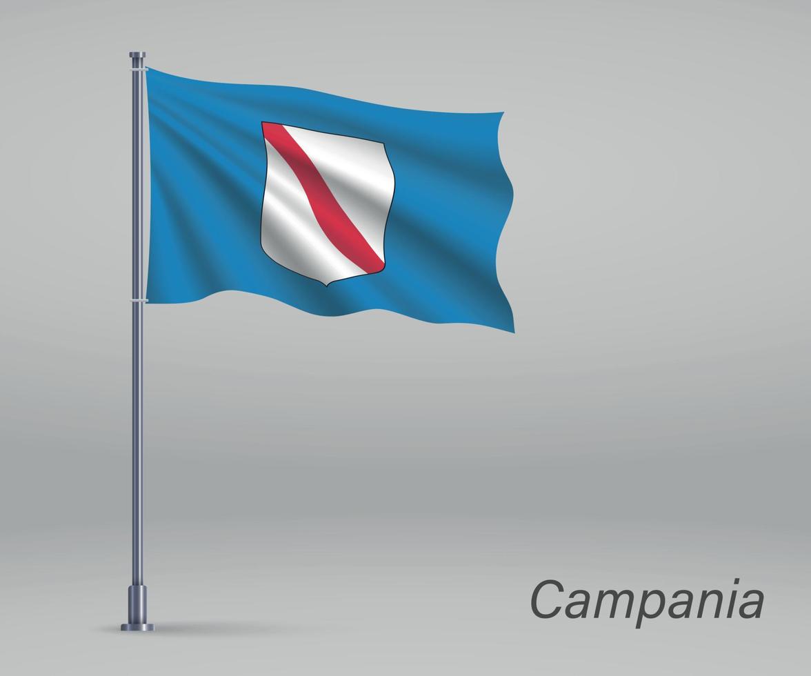 viftande flagga Campania - regionen i Italien på flaggstång. mall vektor