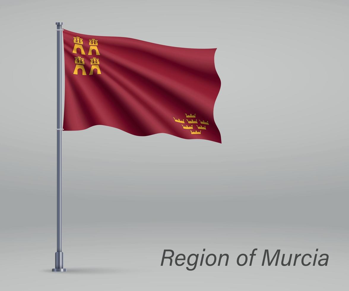 Wehende Flagge von - Region Spaniens am Fahnenmast. Vorlage für inde vektor
