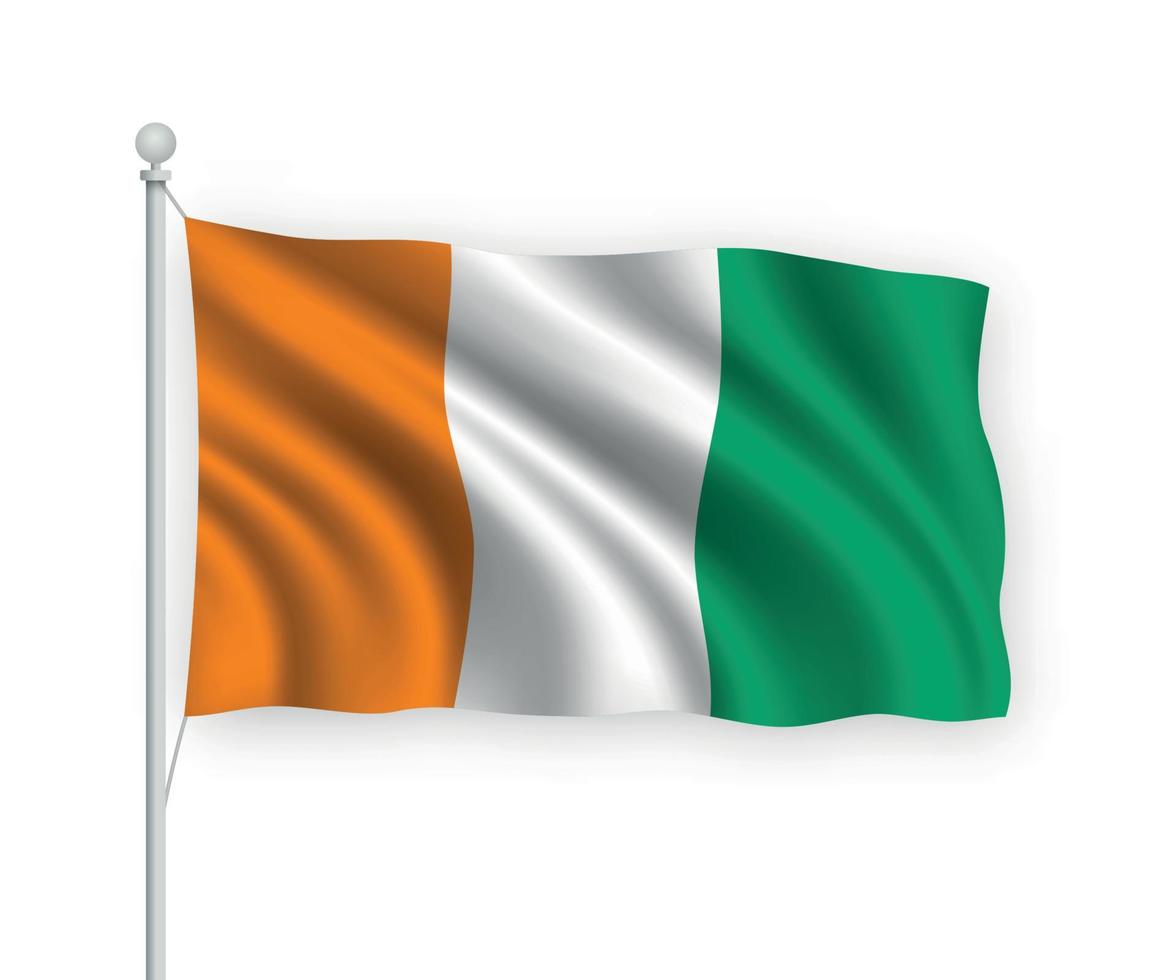3D viftande flagga Elfenbenskusten isolerad på vit bakgrund. vektor