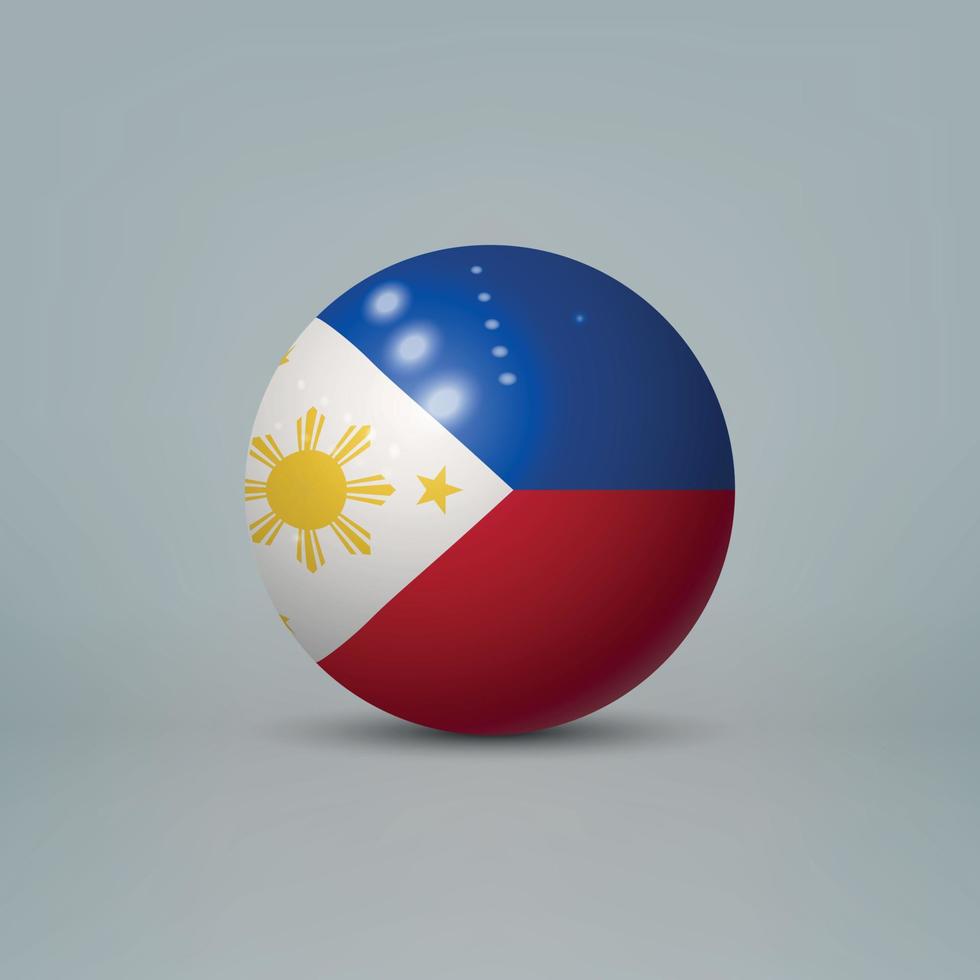 3D realistisk glänsande plastkula eller sfär med Philippi flagga vektor