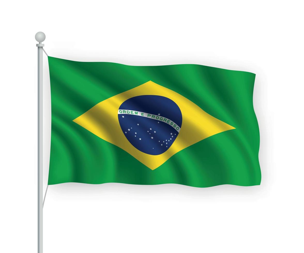 3D viftande flagga Brasilien isolerad på vit bakgrund. vektor