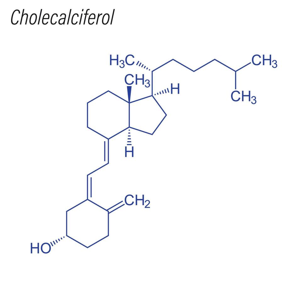 Vektorskelettformel von Cholecalciferol. Droge chemisches Molekül vektor