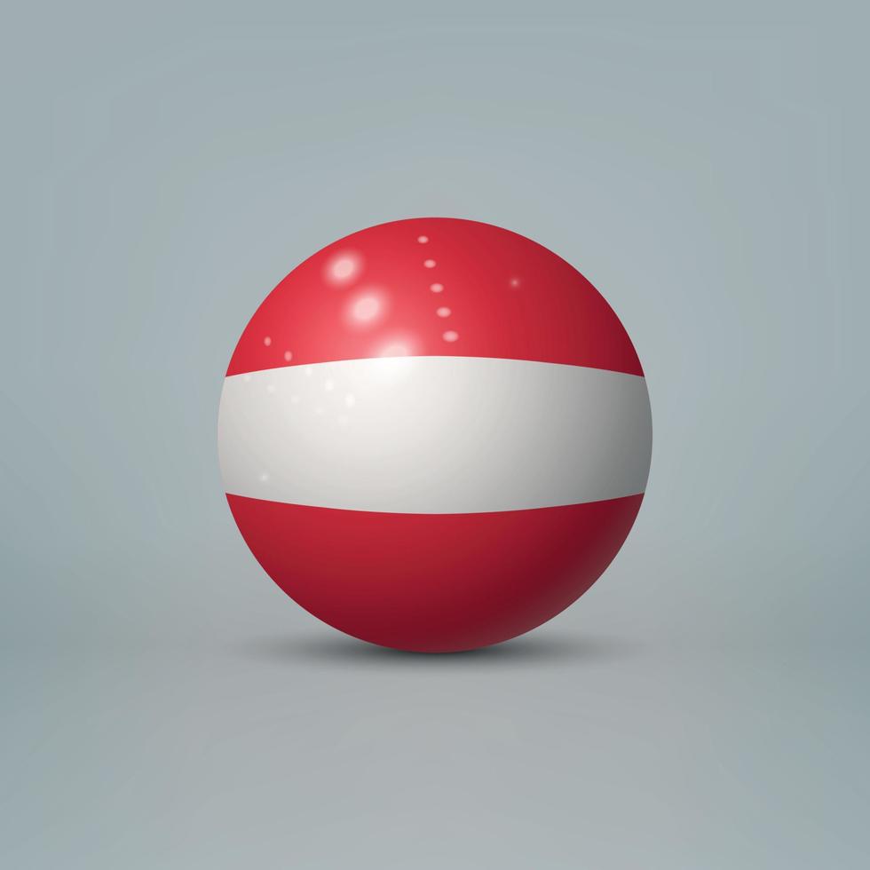 3d realistische glänzende plastikkugel oder kugel mit flagge von österreich vektor
