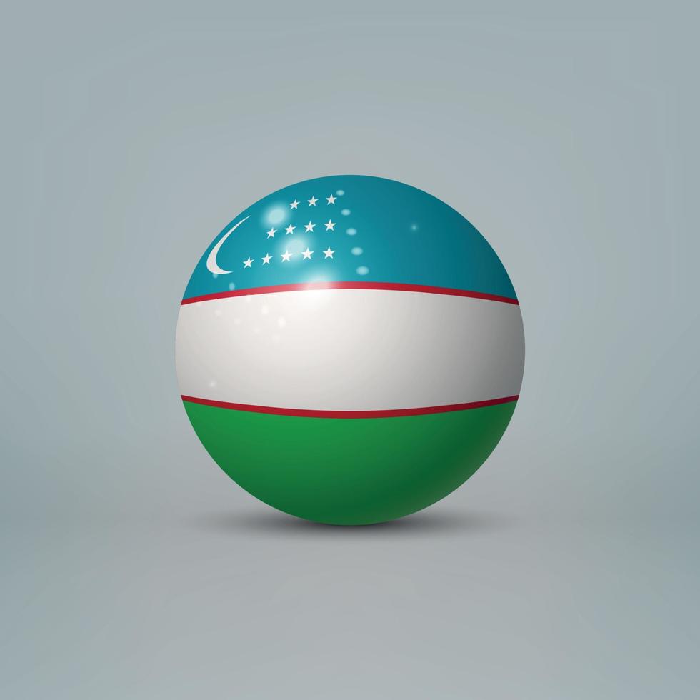 3d realistische glänzende plastikkugel oder kugel mit usbekischer flagge vektor
