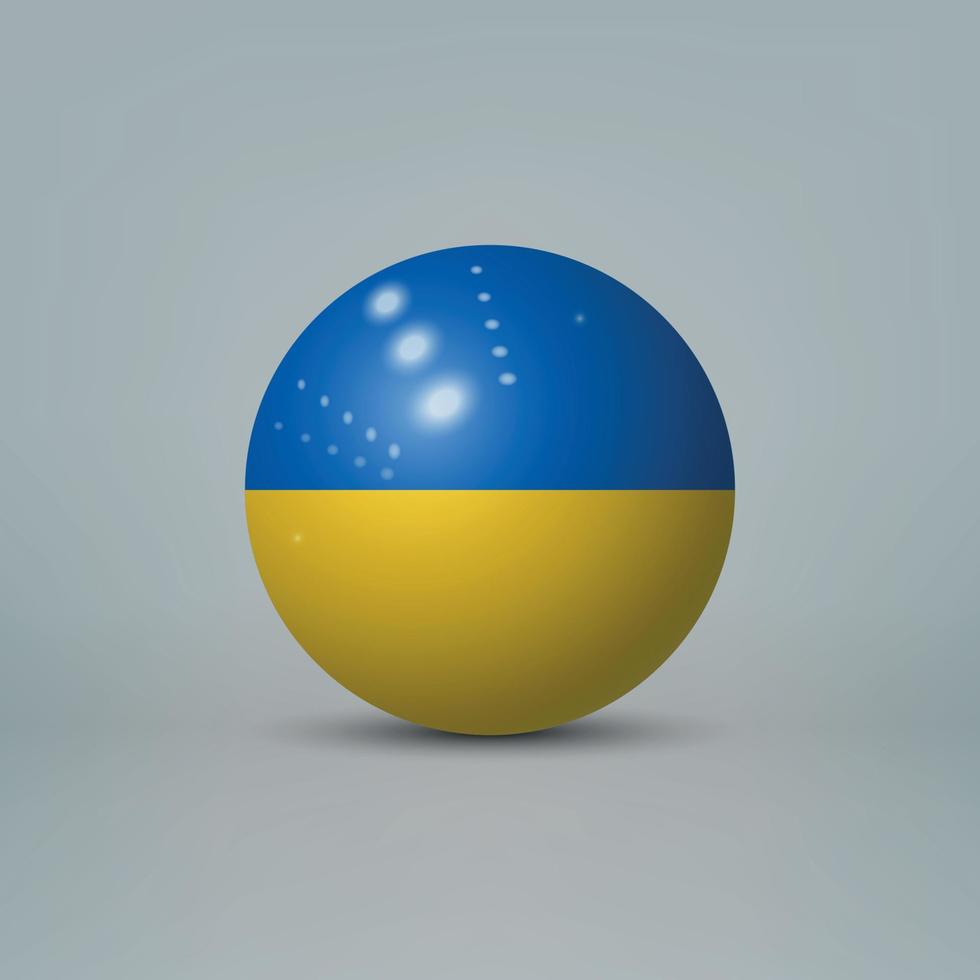 3D realistisk glänsande plastboll eller sfär med Ukrainas flagga vektor