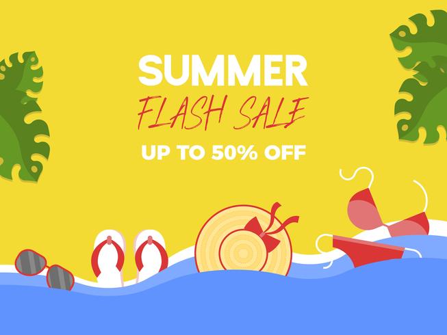 Sommer Flash Sale, Sommer Elemente am Strand vektor