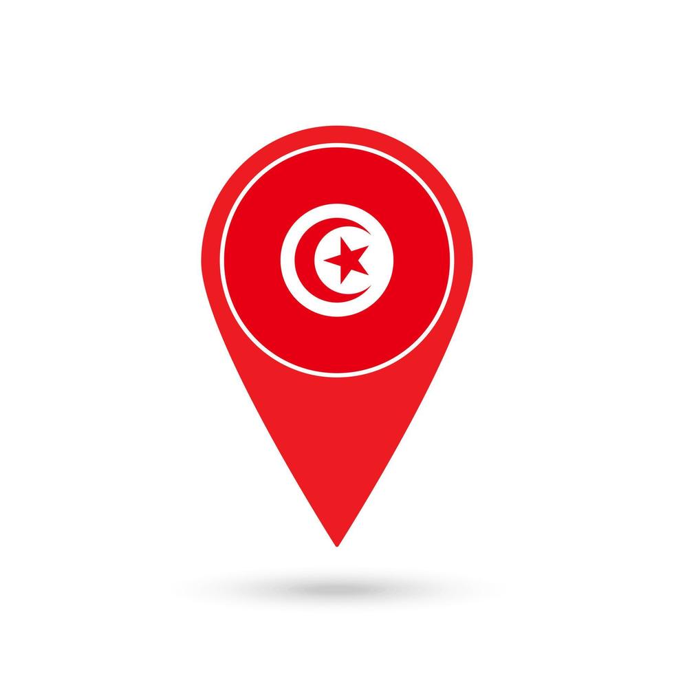 kartpekare med landet tunisien. tunisien flagga. vektor illustration.