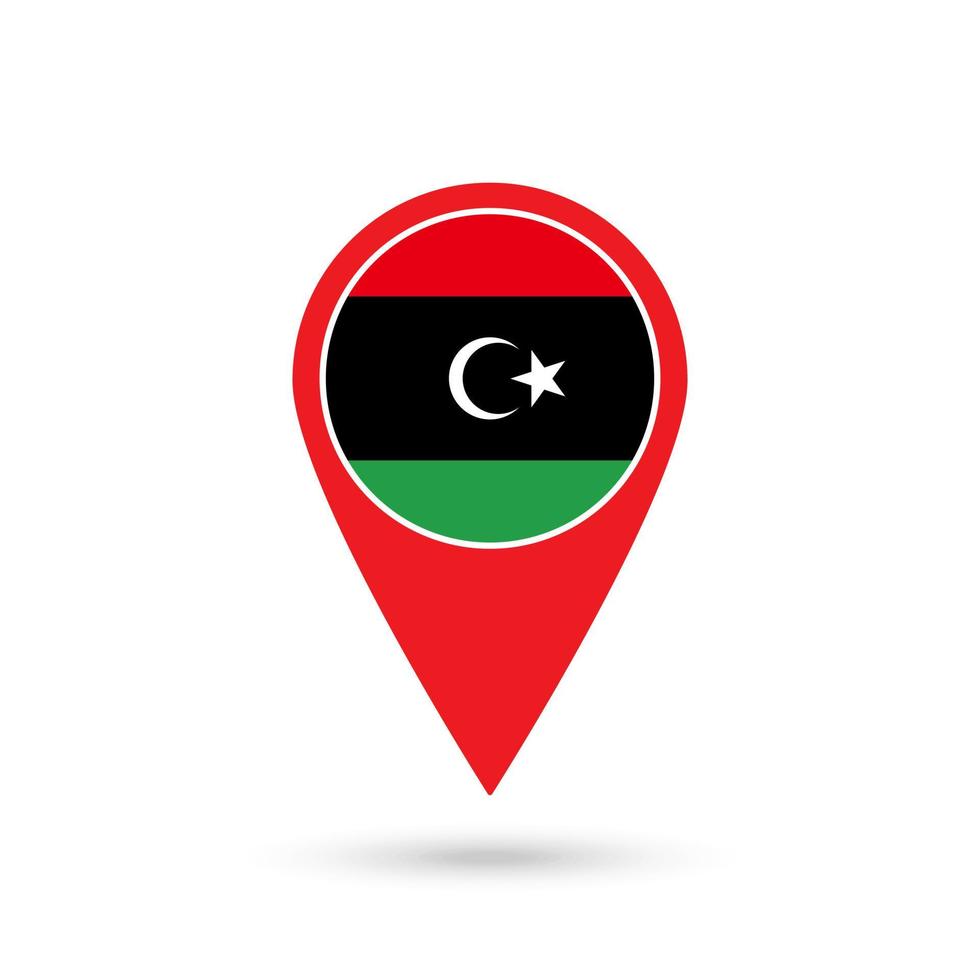 Kartenzeiger mit Land Libyen. Libyen-Flagge. Vektor-Illustration. vektor