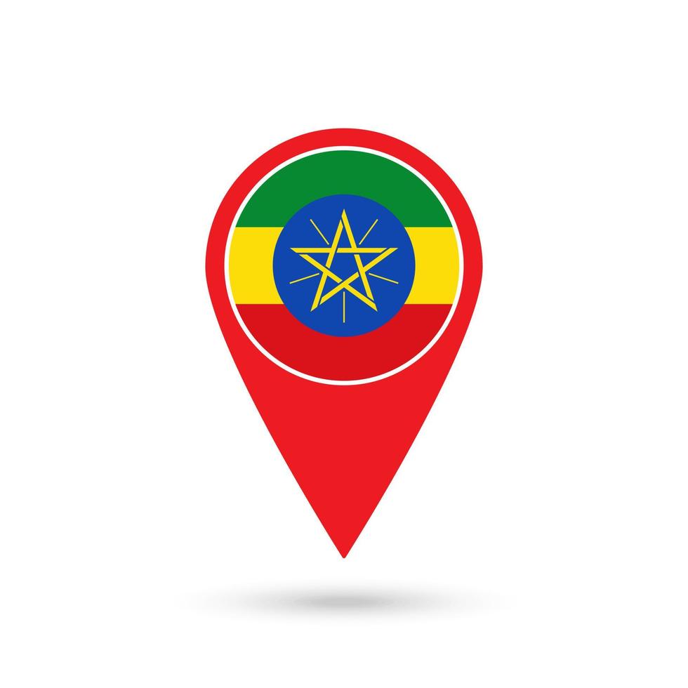 Kartenzeiger mit Land Äthiopien. Äthiopien-Flagge. Vektor-Illustration. vektor