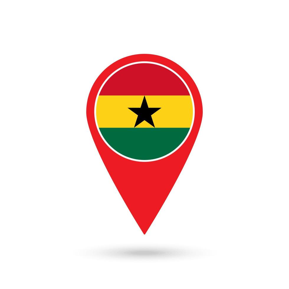 Kartenzeiger mit Land Ghana. Ghana-Flagge. Vektor-Illustration. vektor