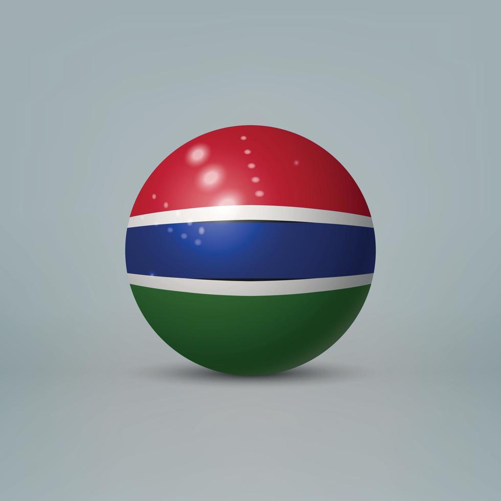 3D realistische glänzende Plastikkugel oder Kugel mit Flagge von Gambia vektor