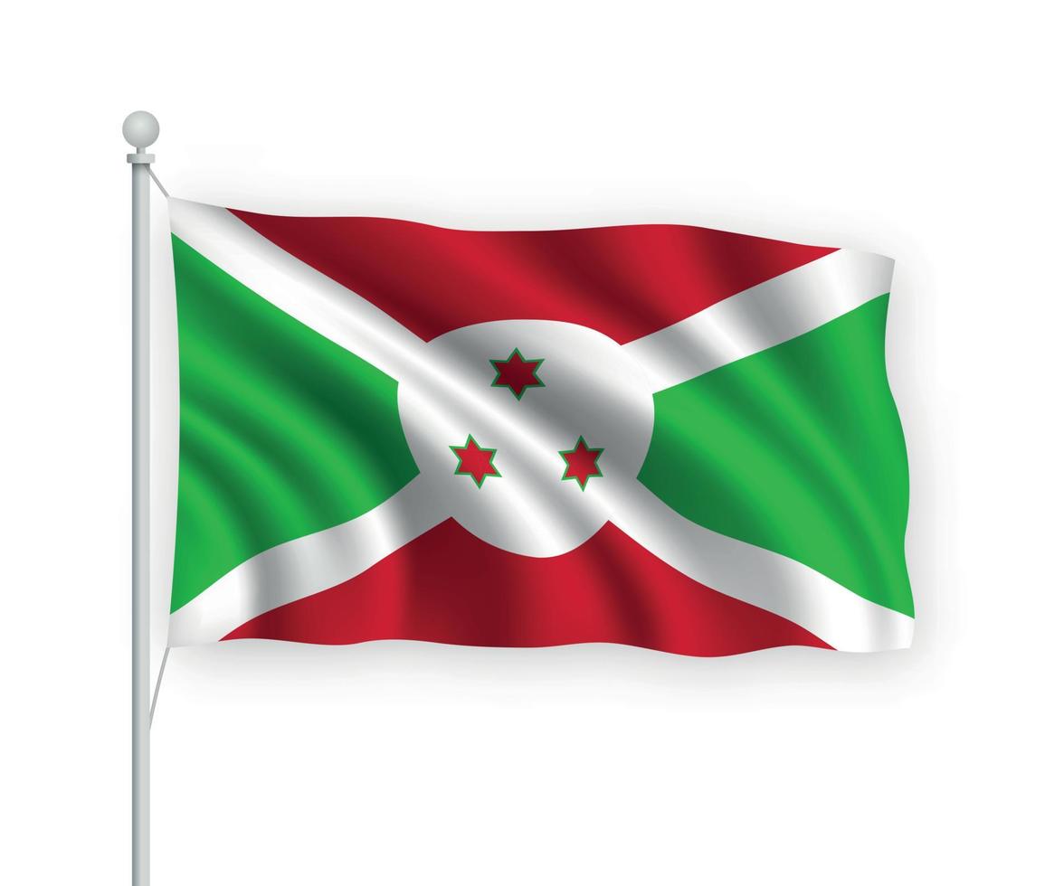 3D-wehende Flagge Burundi isoliert auf weißem Hintergrund. vektor