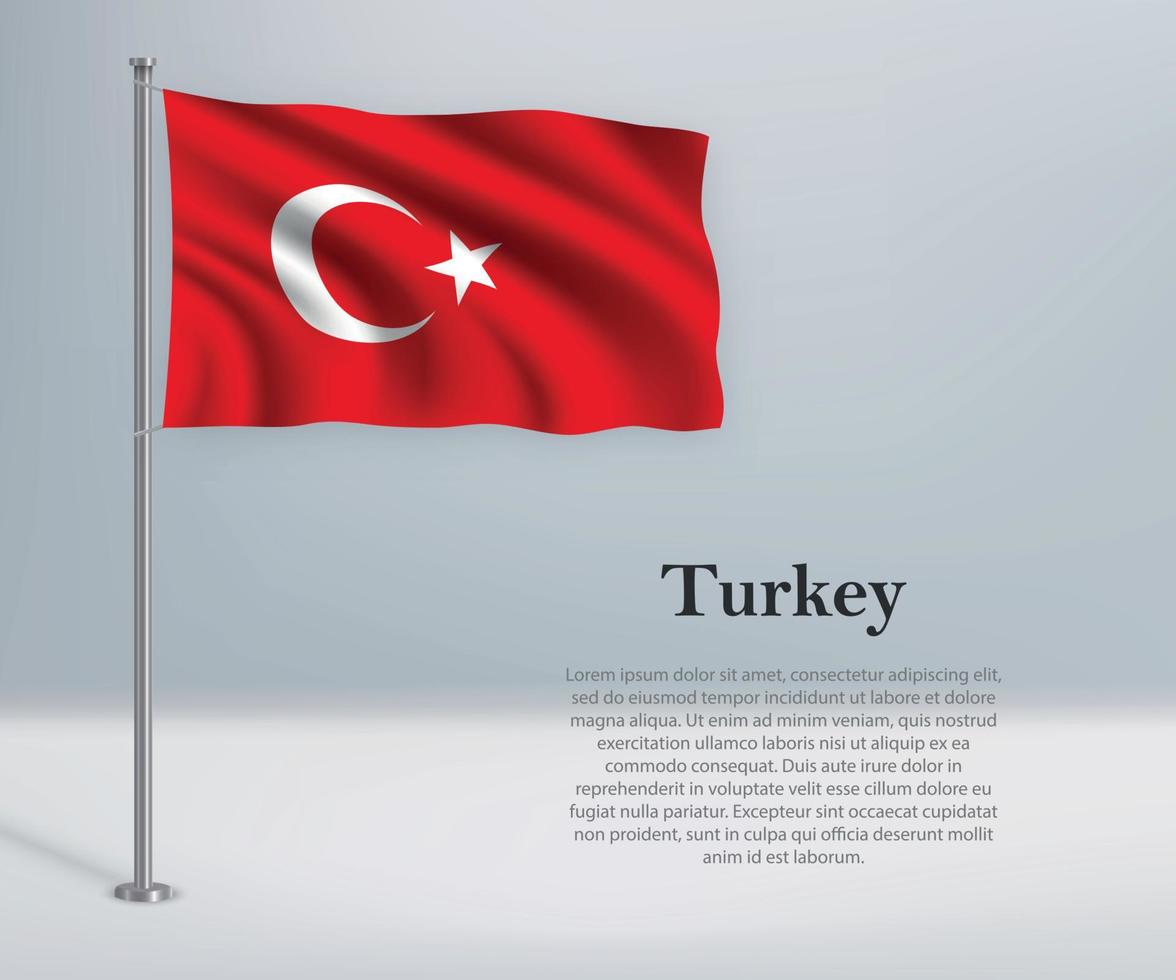 viftande flagga av Turkiet på flaggstång. mall för självständighetsdagen vektor