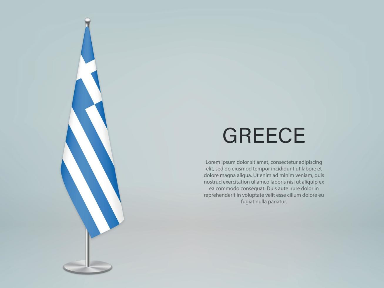 Grekland hängande flagga på stativ. mall för konferens banner vektor