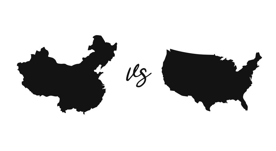 silhouette United States map och Kina map vector