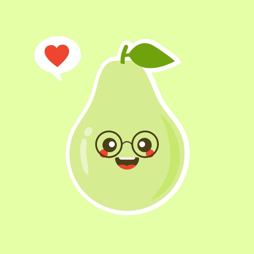 rolig glad söt glad leende avokado. vektor platt seriefigur kawaii illustration ikon. isolerad på färgbakgrund. frukt avokado koncept