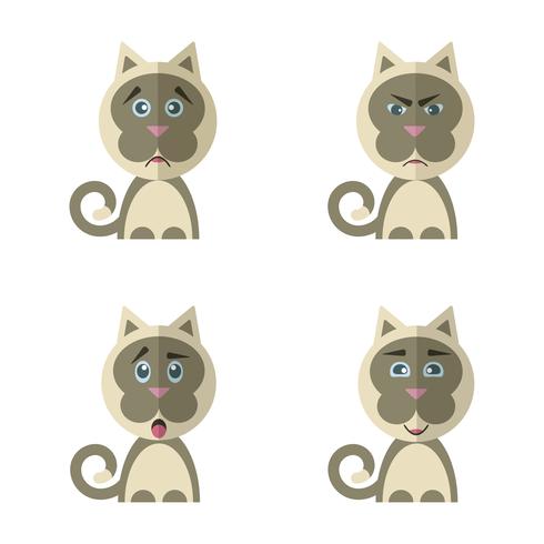 Uppsättning av söt tecknad katt med olika känslor vektor