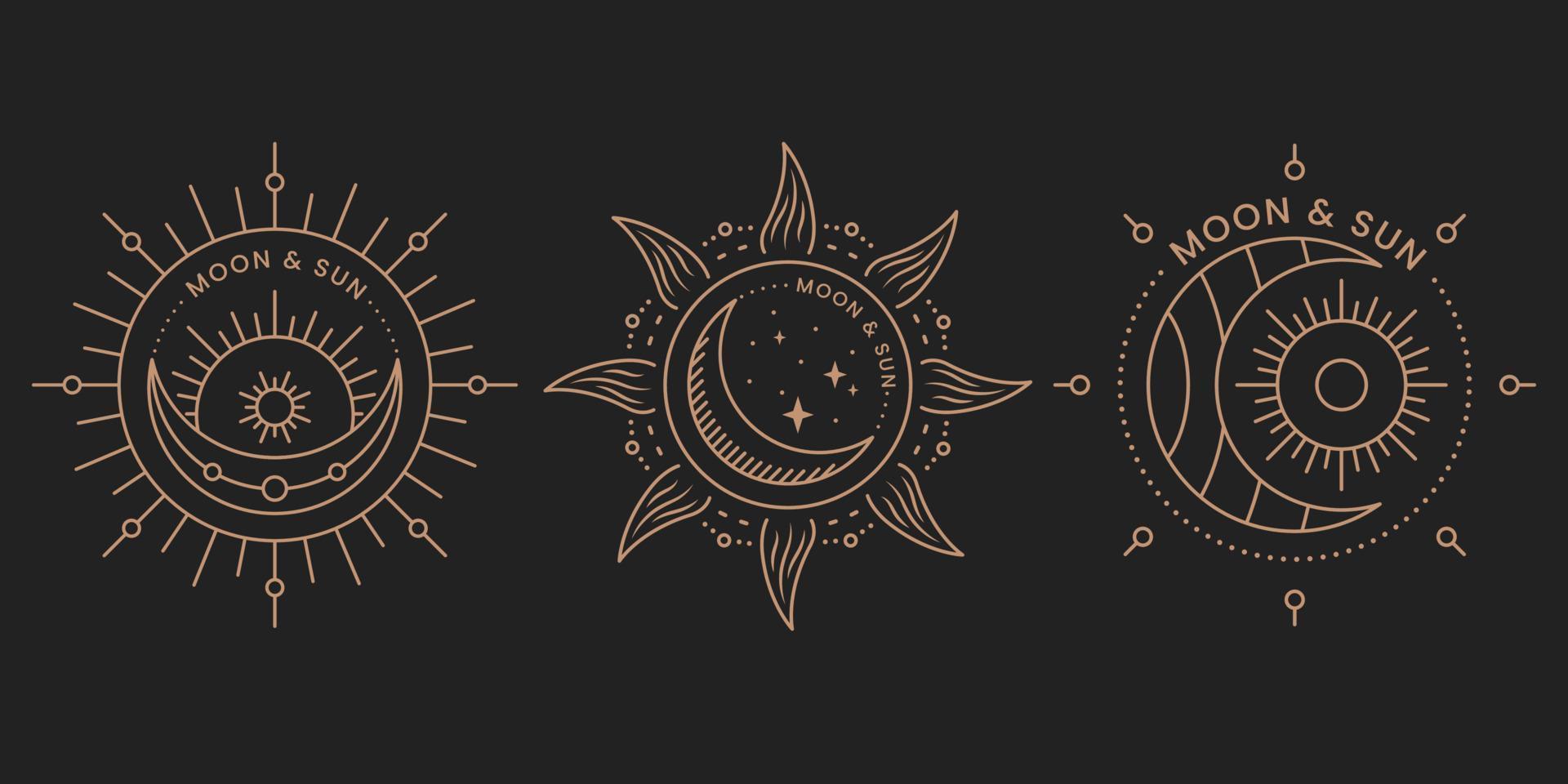 sonne und mond elegantes logo-set vektor