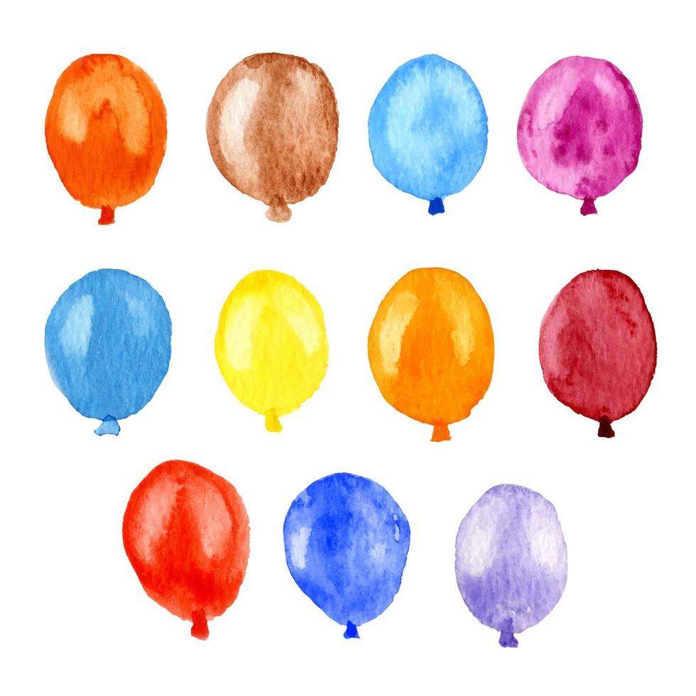 akvarell uppsättning festliga ballonger isolerad på vit illustration. samling av vackra ballonger. vektor