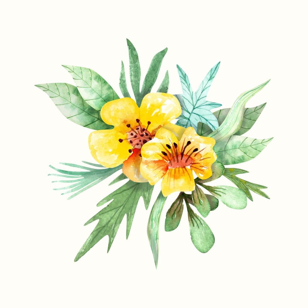 aquarellkomposition aus wilden blumen und kräutern. süßer Blumenstrauß. vektor