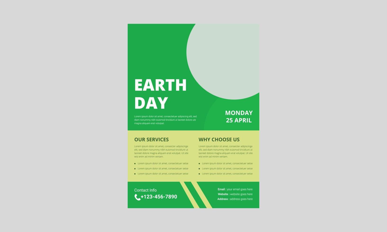 Earth Day Flyer Vorlagendesign. Flyer zum internationalen Tag der Mutter Erde. umweltprobleme und umweltschutz, cover, a4-größe, flyer, faltblatt, plakatgestaltung vektor