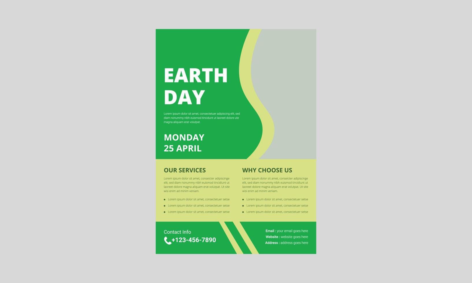 Earth Day Flyer Vorlagendesign. Flyer zum internationalen Tag der Mutter Erde. umweltprobleme und umweltschutz, cover, a4-größe, flyer, faltblatt, plakatgestaltung vektor