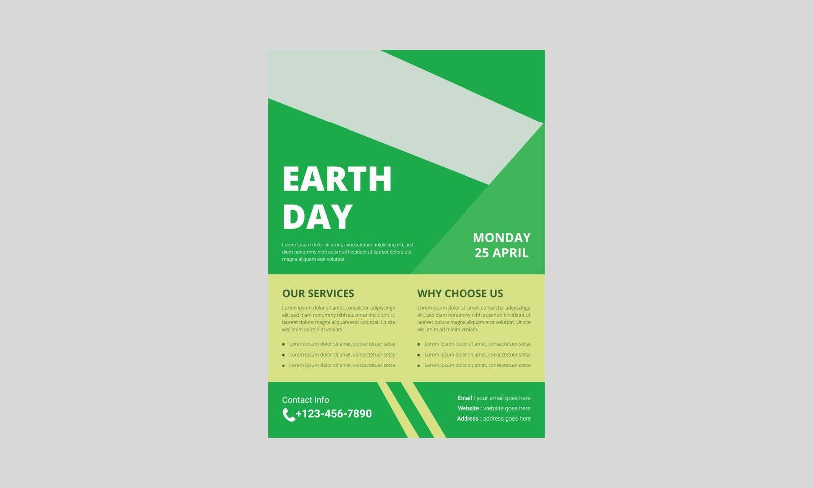 Earth Day Flyer Vorlagendesign. Flyer zum internationalen Tag der Mutter Erde. umweltprobleme und umweltschutz, cover, a4-größe, flyer, faltblatt, plakatgestaltung vektor