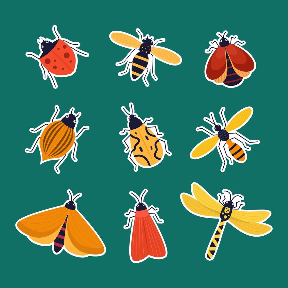 Sammlung von Frühlingswanzen oder Insektenaufklebern vektor
