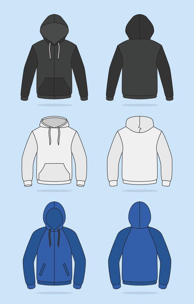 platt hoodie mock up set vektor