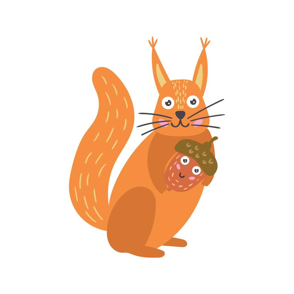 Cartoon-Vektor-Eichhörnchen mit einer Eichel vektor
