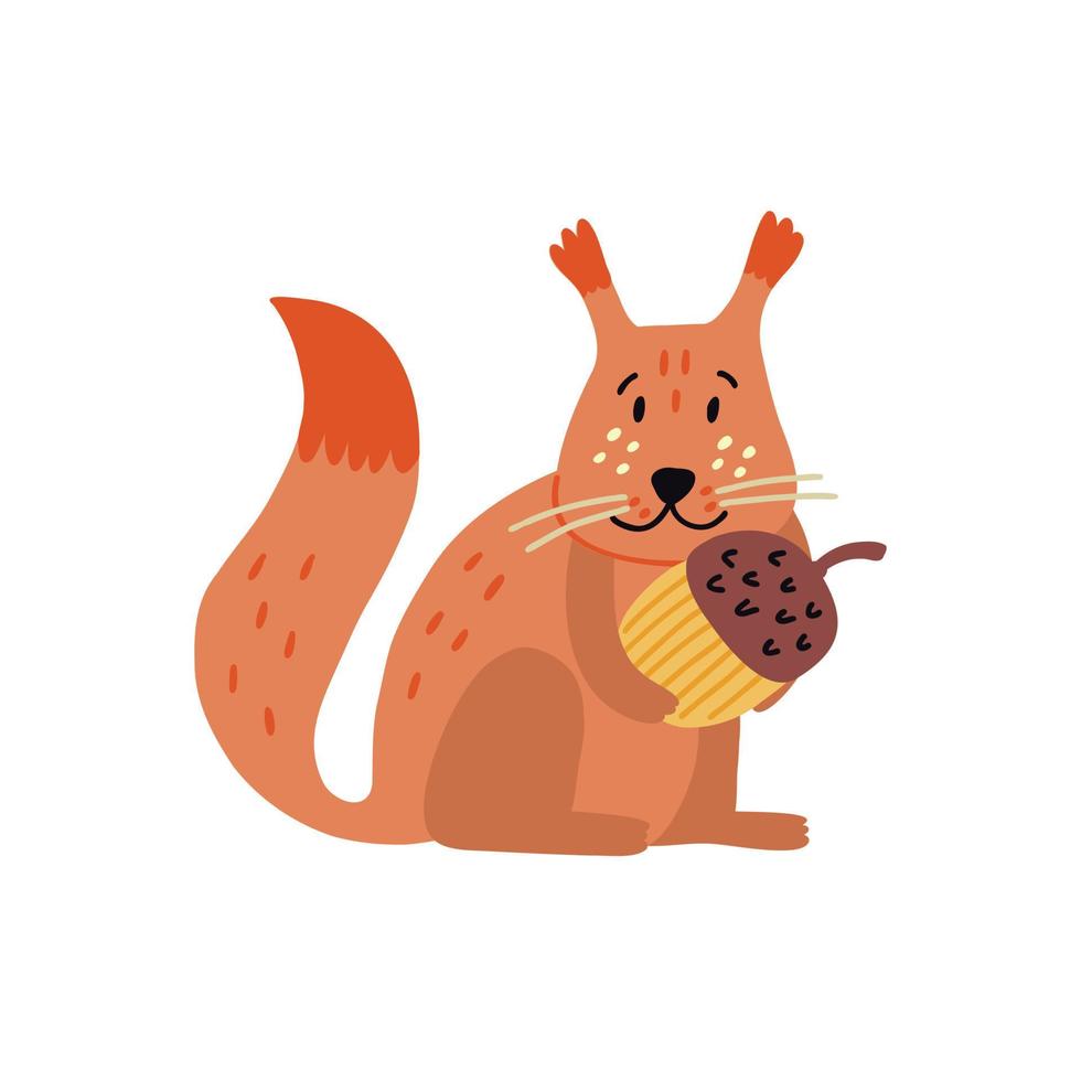 süßes orangefarbenes Eichhörnchen mit einer Eichel vektor