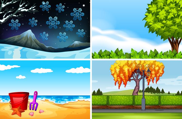 Vier Szenen verschiedener Jahreszeiten vektor