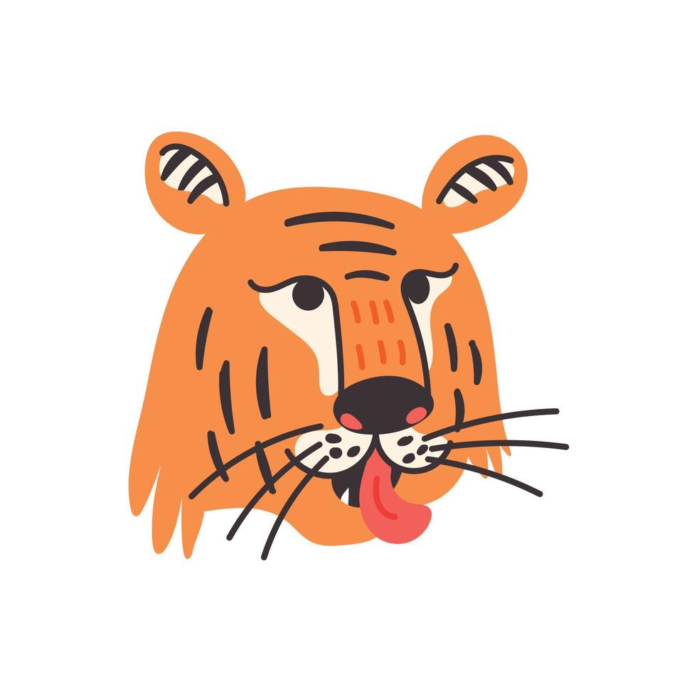 orangefarbener und schwarzer Tigerkopf mit Zunge vektor
