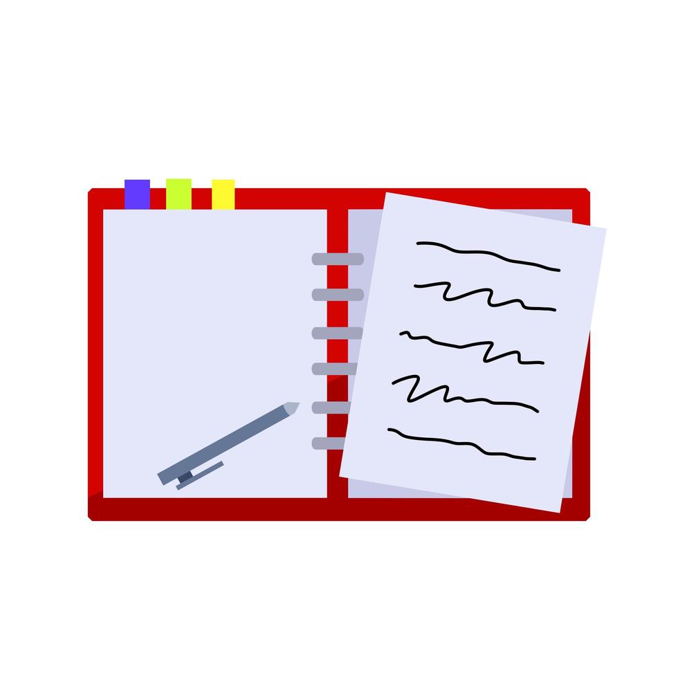 anteckningsblock. öppen anteckningsbok för att skriva. vektor