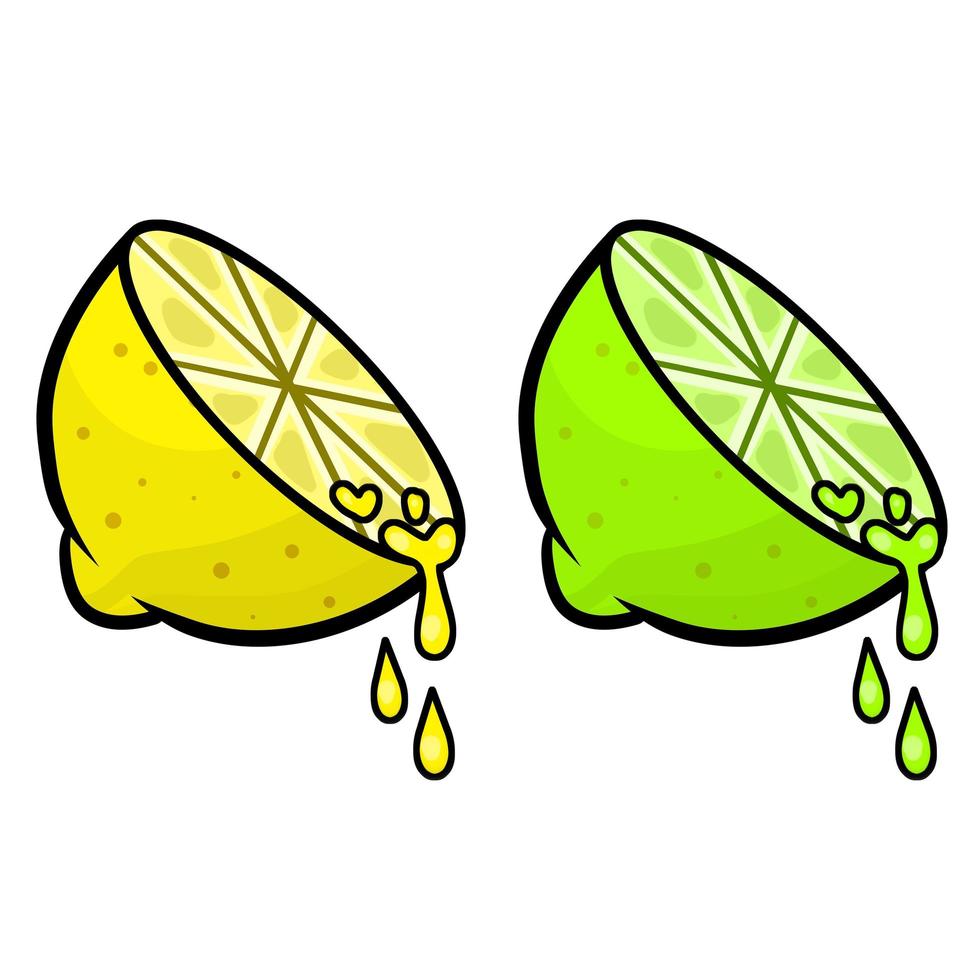 vektor citron och grön lime. gul syrlig frukt.