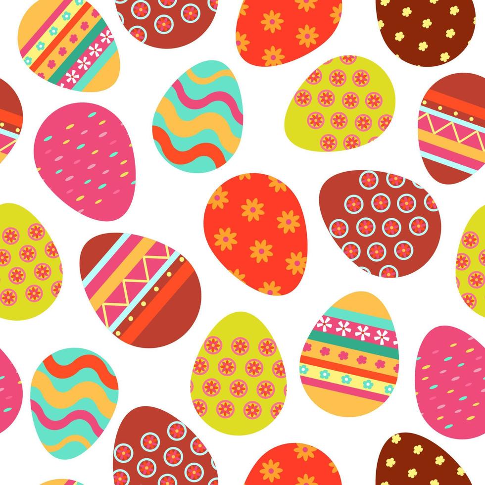 ostern nahtloses muster mit hellen bunten eiern. Bemalte Eier mit floralem Ornament, Wellen, Punkten. Hintergrund, Textur für Grußkarten, Tapeten, Geschenkpapier, Webdesign. Feiertags-Ei-Set vektor