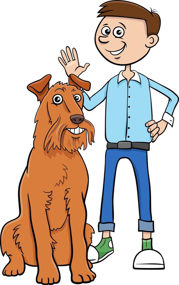 karikaturjungenfigur mit seinem hund vektor