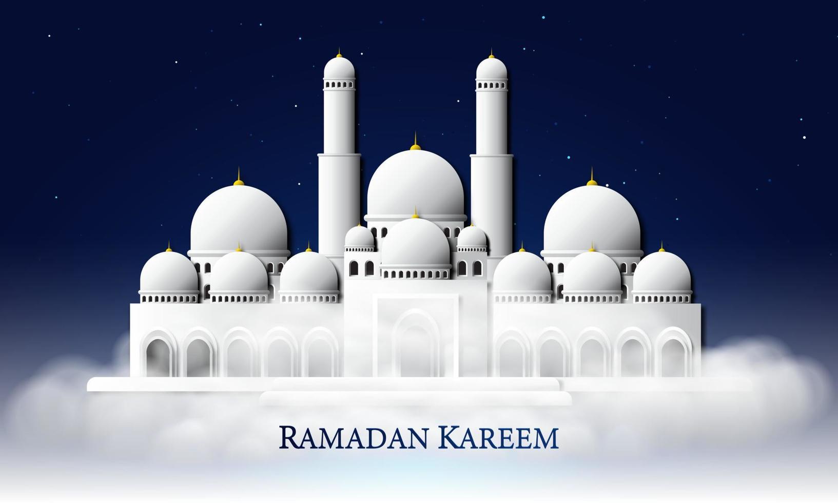 vektorgrafik av vit moské med natthimlens bakgrund. passar för gratulationskort, tapeter och annat. vektor