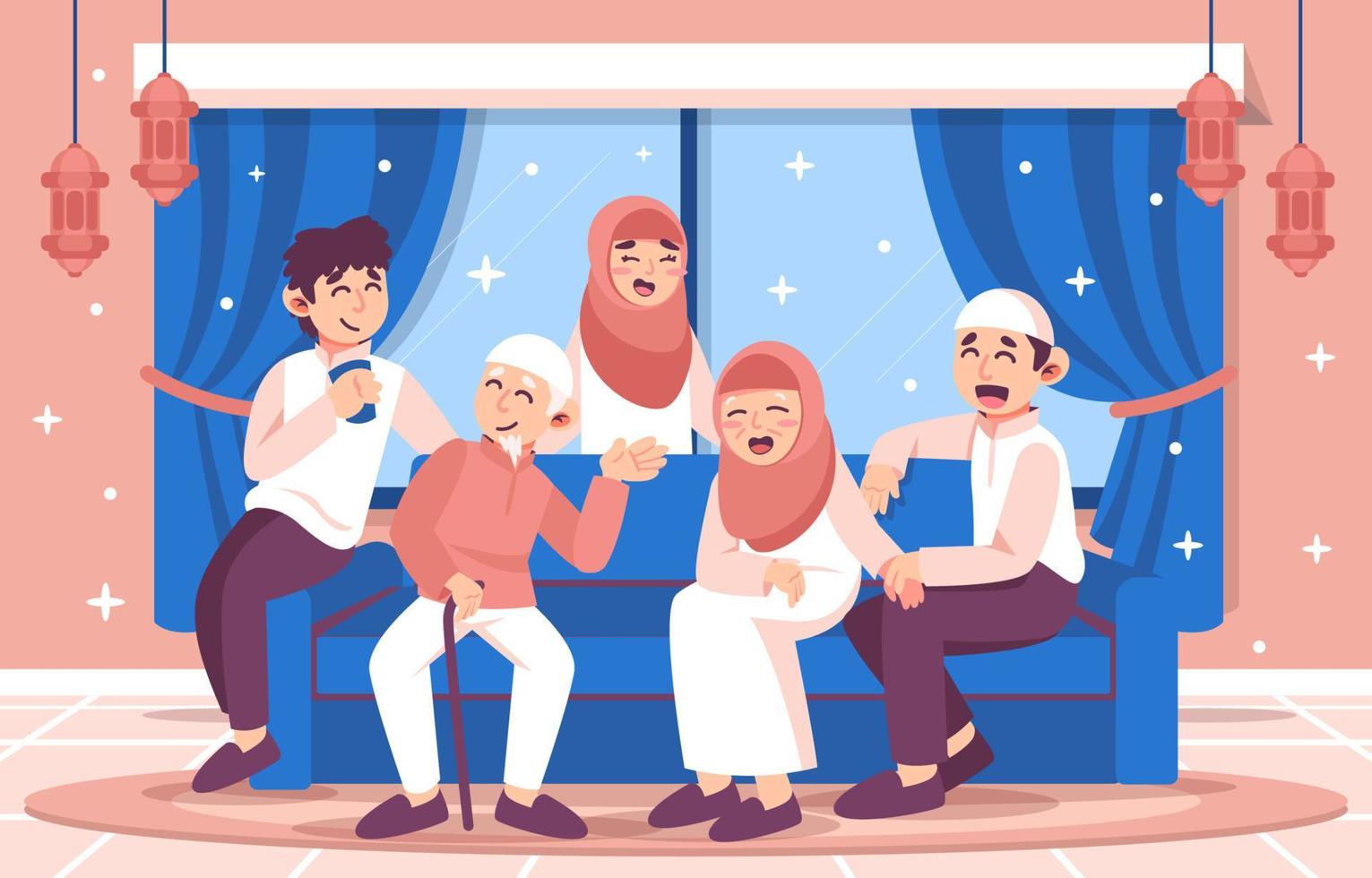 familjeåterförening på ramadan kareem vektor