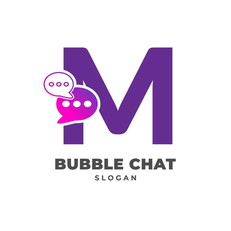 bokstaven m med bubbla chat dekoration vektor logotyp design