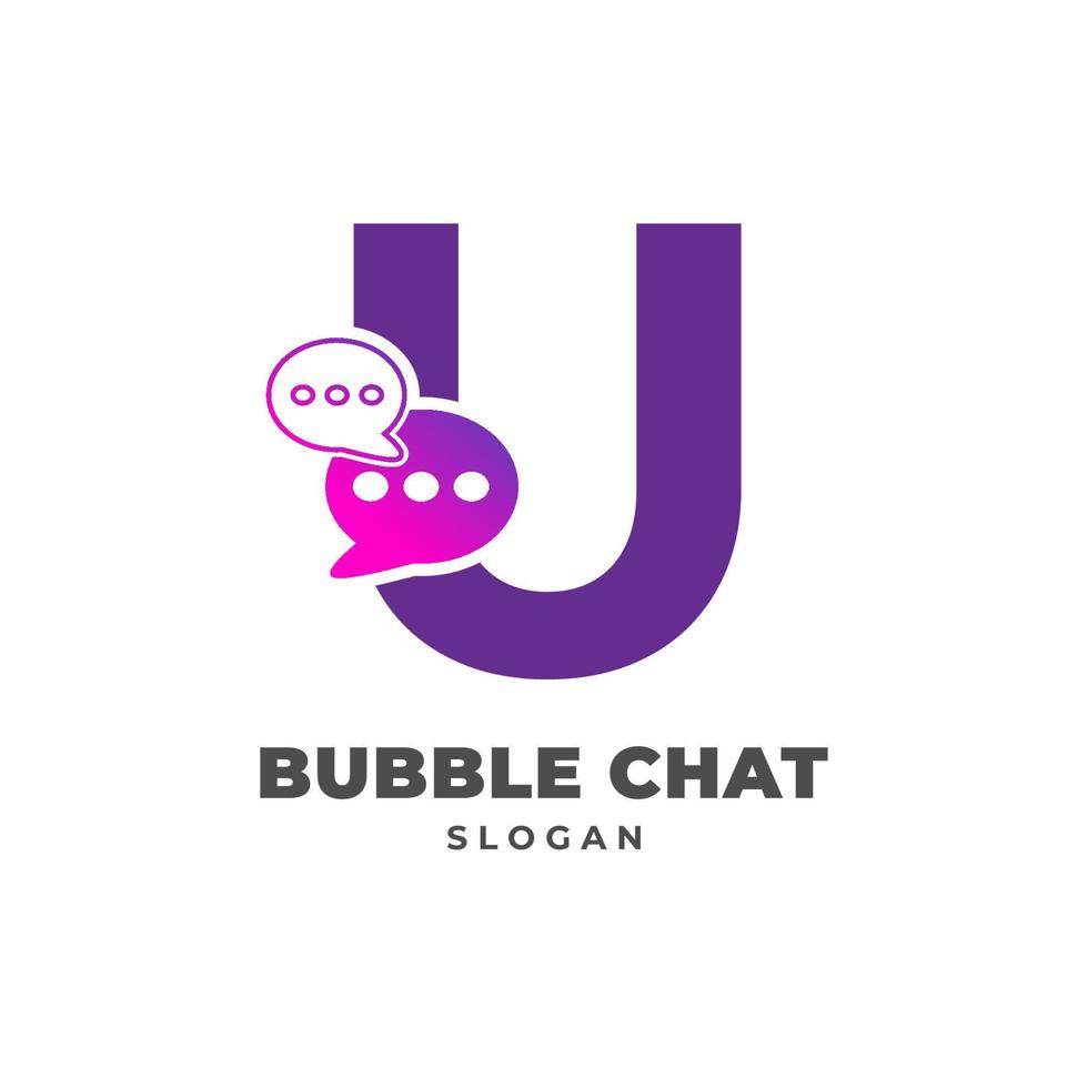 bokstaven u med bubbla chat dekoration vektor logotyp design